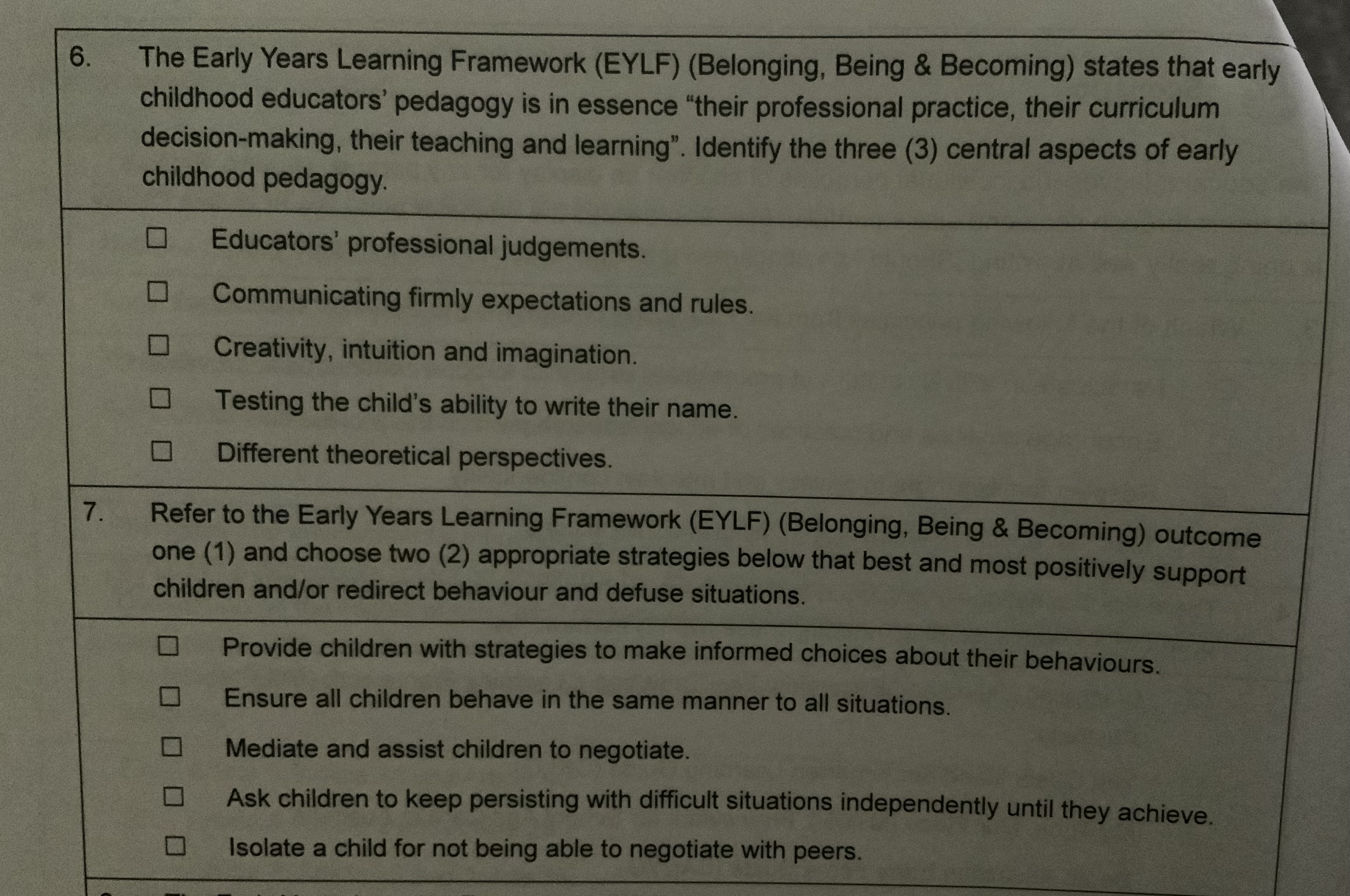  6. The Early Years Learning Framework (EYLF) (Belonging, Being & Becoming)