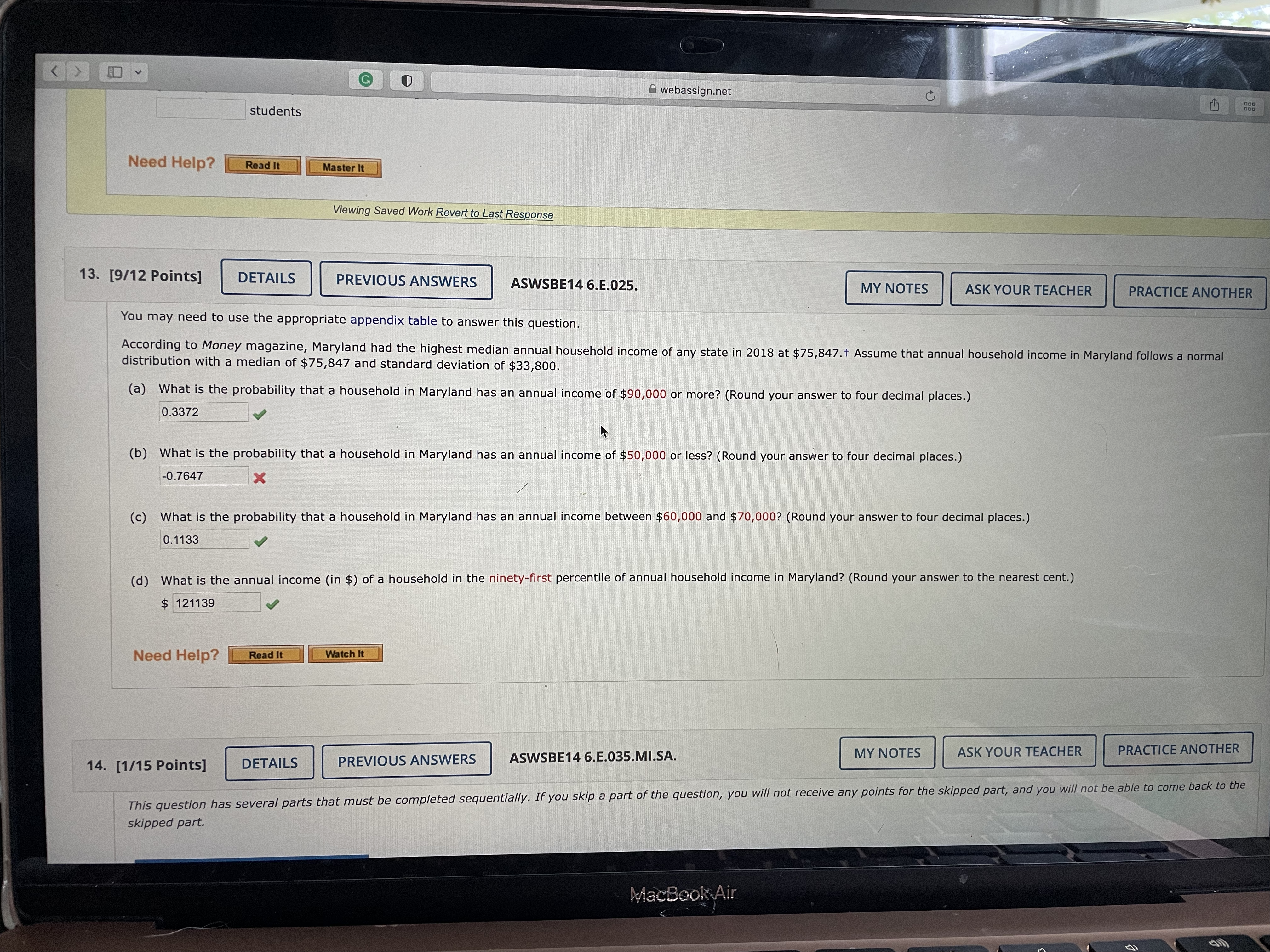  I V GO webassign.net C students Need Help? Read It Master