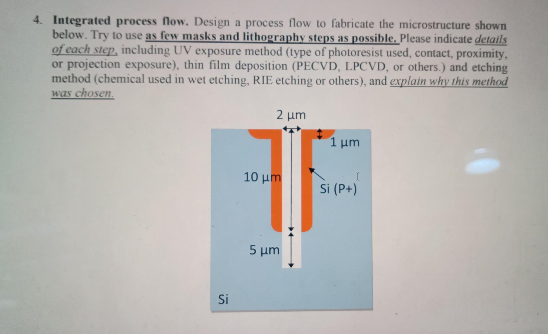  4. Integrated process flow. Design a process flow to fabricate the