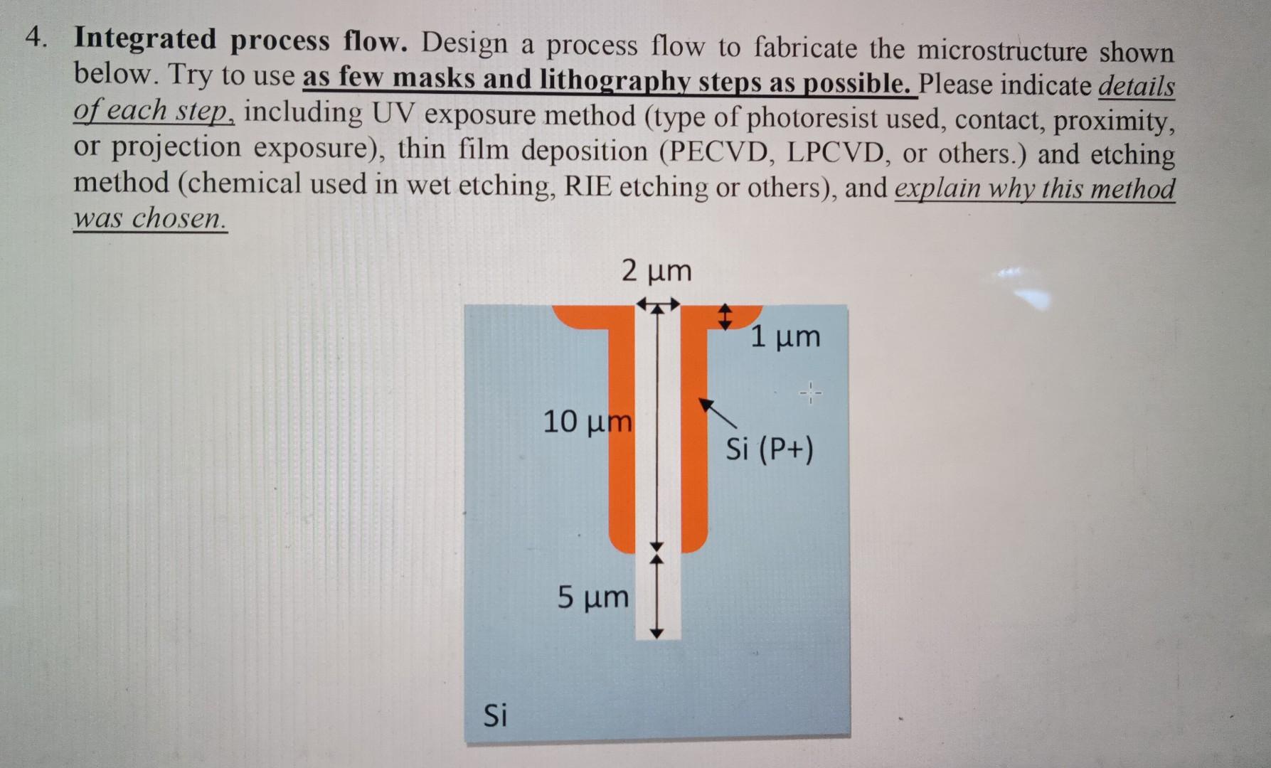 microstructure shown below. Try to use as few masks and lithography steps