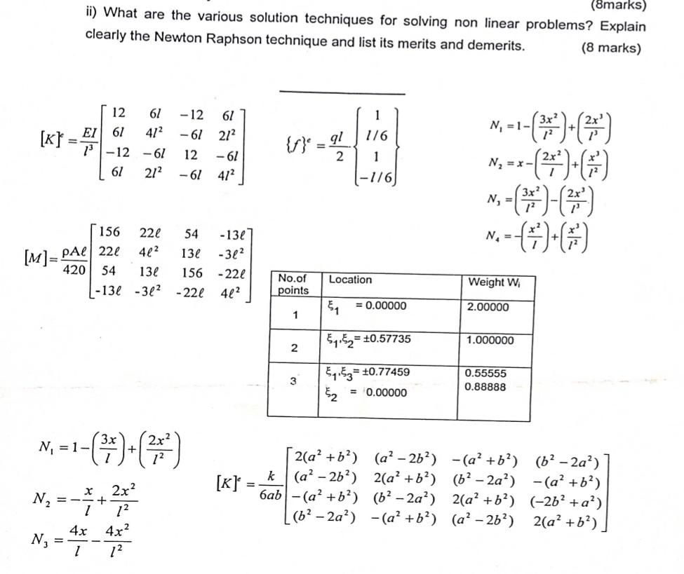 contact non-linearity. (8marks) ii) What are the various solution techniques for solving