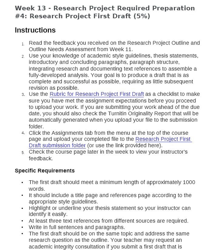 Week 13 - Research Project Required Preparation #4: Research Project First