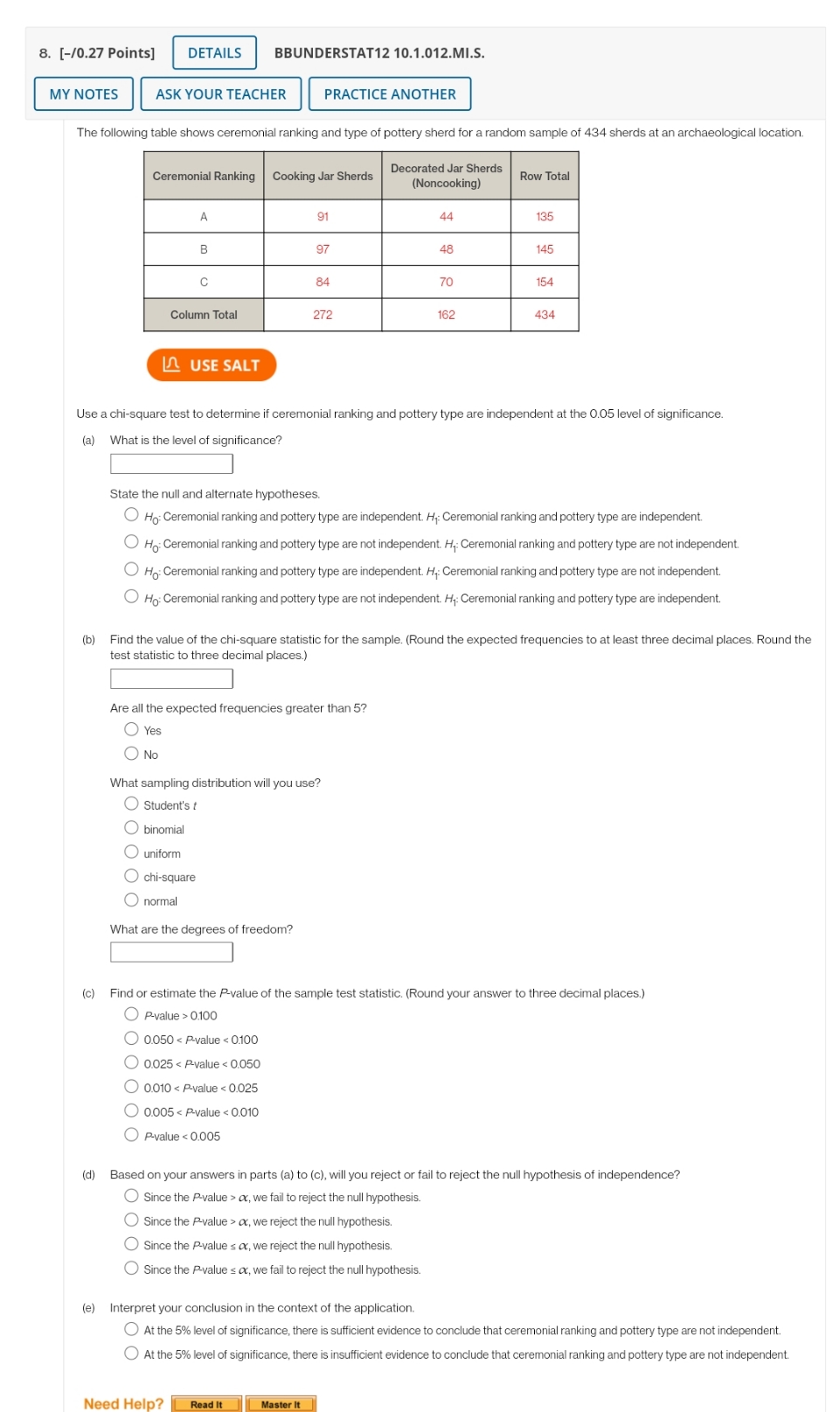 help please 8. [-/0.27 Points] DETAILS BBUNDERSTAT12 10.1.012.MI.S. MY NOTES ASK YOUR