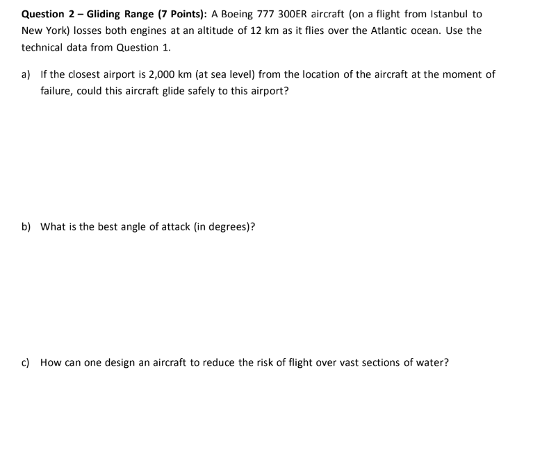  Question 2- Gliding Range (7 Points): A Boeing 777300ER aircraft (on