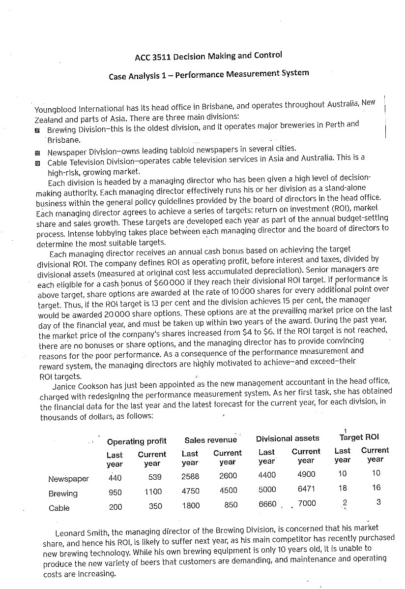  ACC 3511 Decision Making and Control Case Analysis 1 - Performance