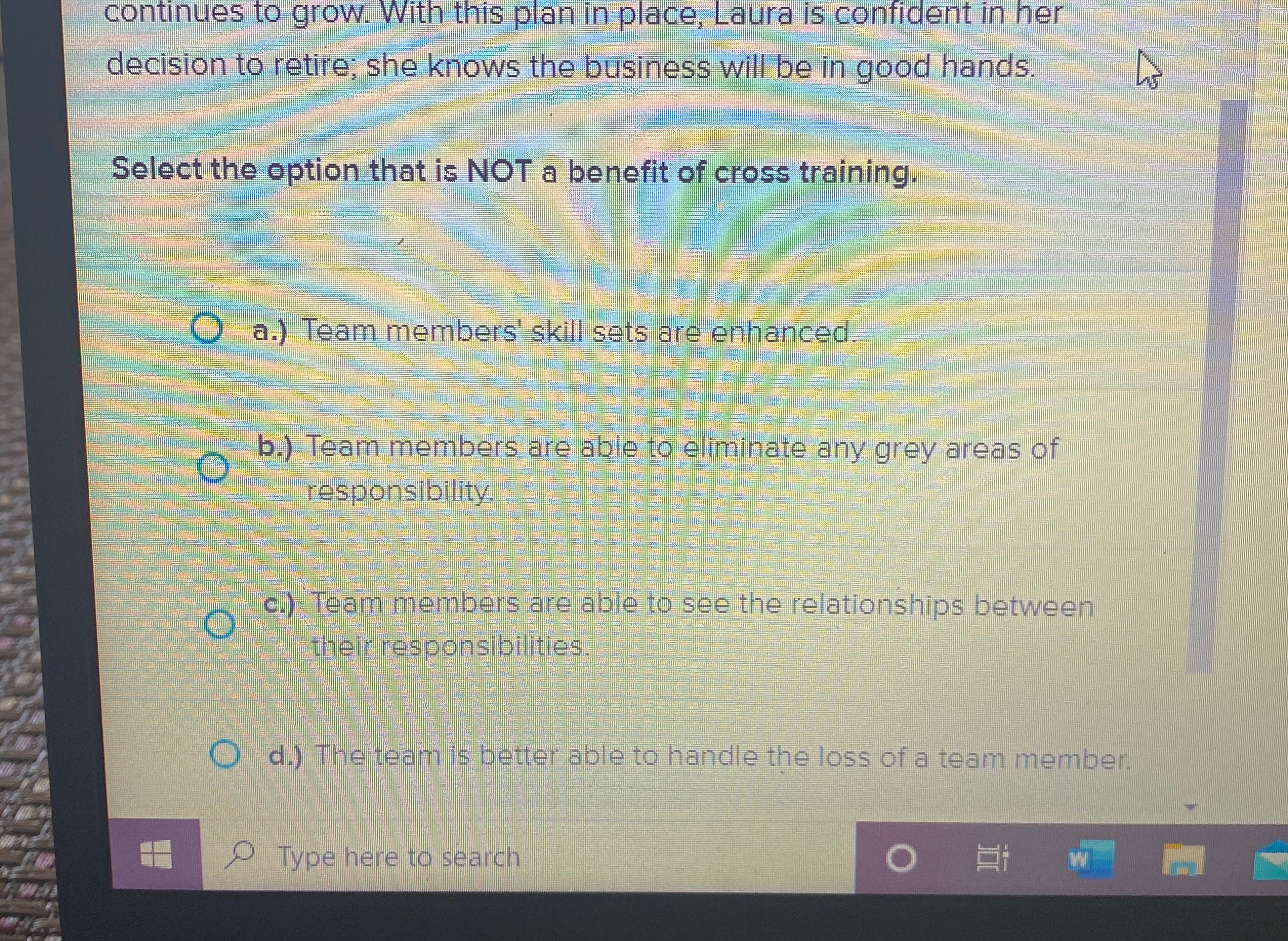 Creating a strong teamClarifying Roles and responsibilities: cross training continues to grow.