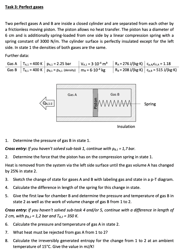  Two perfect gases A and B are inside a closed cylinder