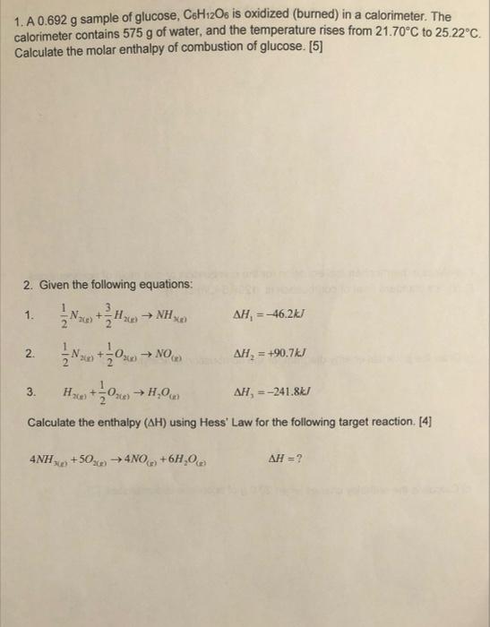 Thermochemistry - Show all work/steps please! Thermochemistry - Show all steps 1.