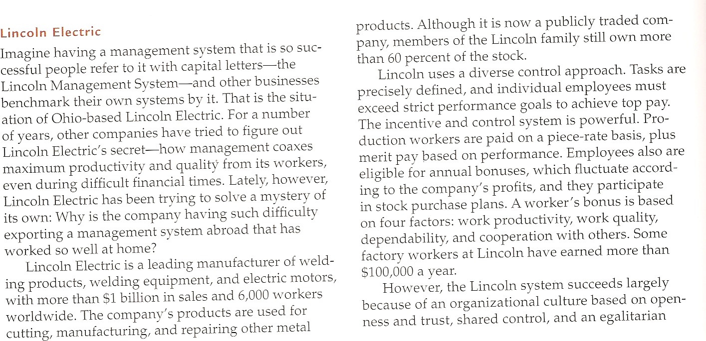 LincolnElectricCase StudyRead through the case study and answer questions 1-5 belowQuestion 5: