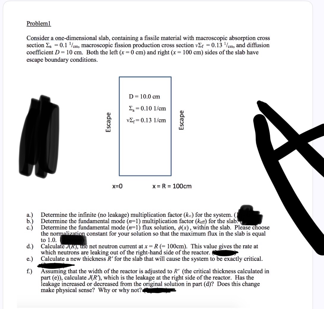  Problem1 Consider a one-dimensional slab, containing a fissile material with macroscopic