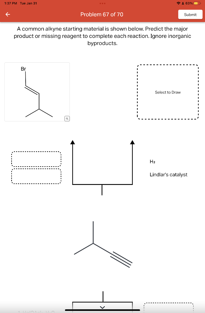 , A common alkyne starting material is shown below. Predict the major