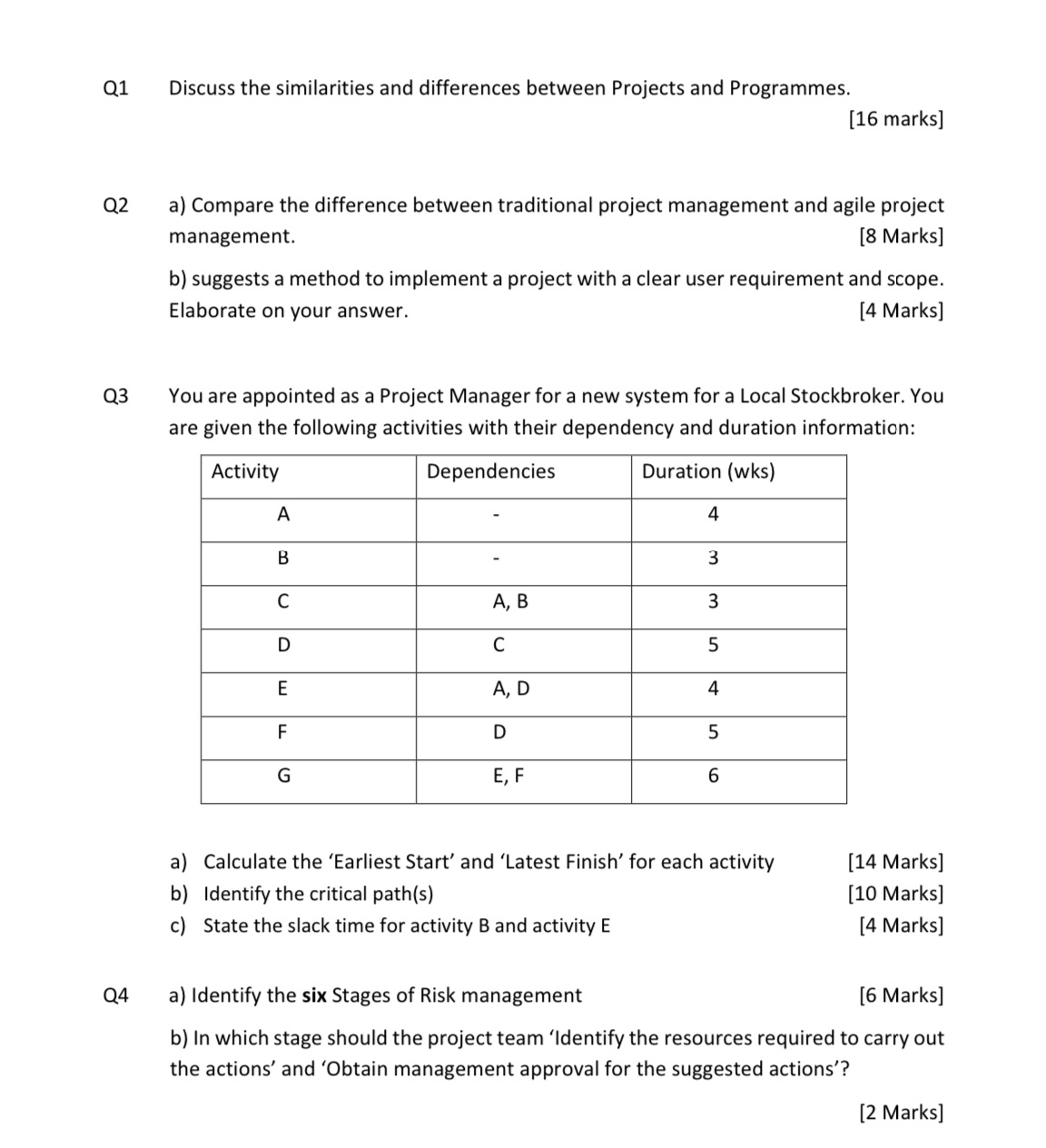 Q5 Identify three main roles in a scrum process and list two