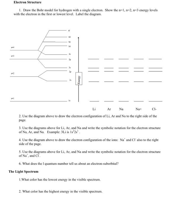  Electron Structure 1. Draw the Bohr model for hydrogen with a