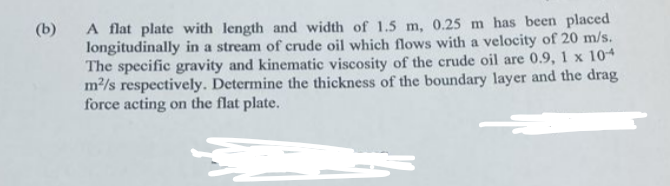  (b) A flat plate with length and width of 1.5m,0.25m has