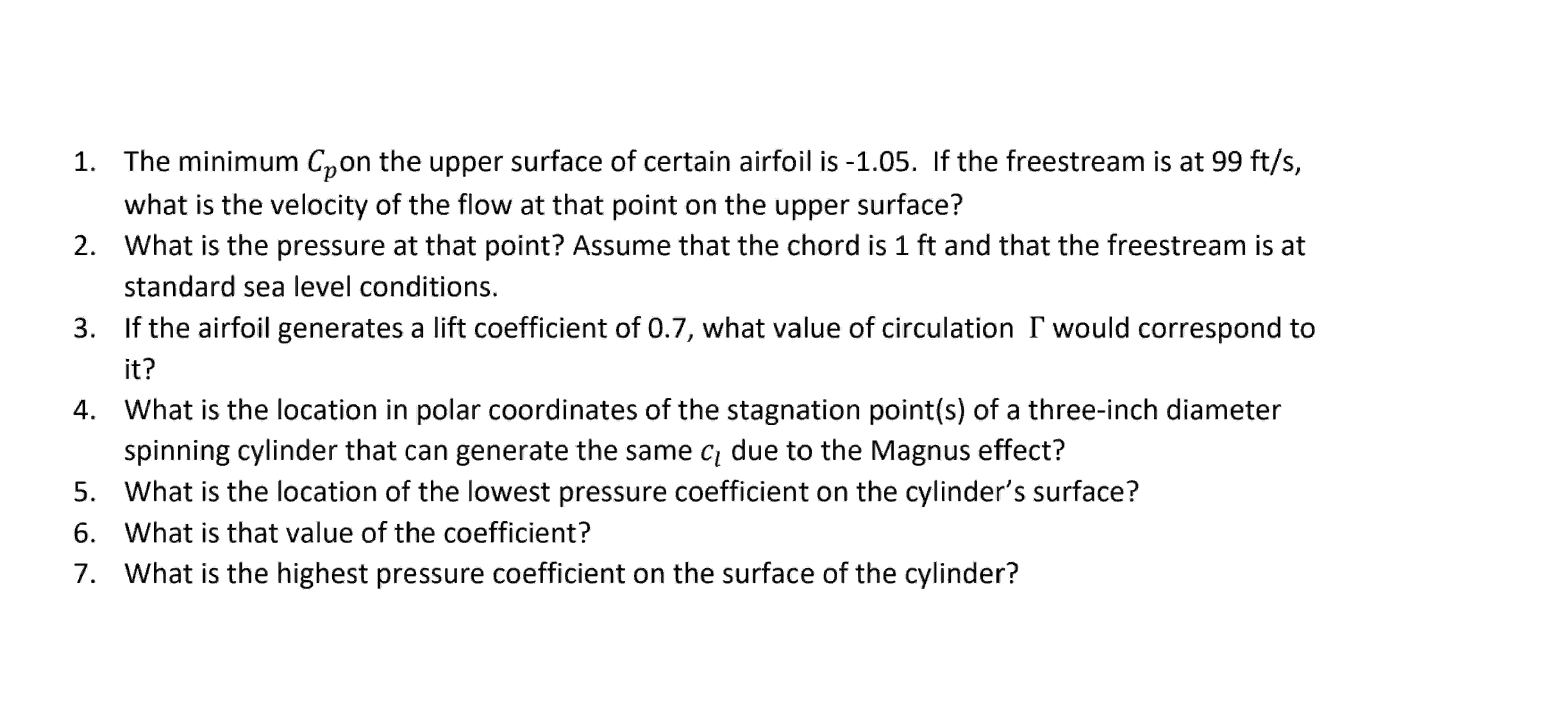  The minimum Cp on the upper surface of certain airfoil is