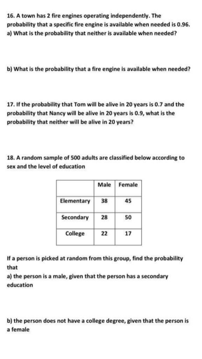 Solve the 3 items below about Probability. Provide clean and clear handwritten