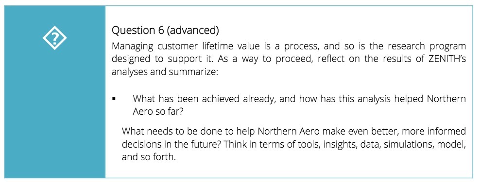 Question 6 (advanced) Managing customer lifetime value is a process, and