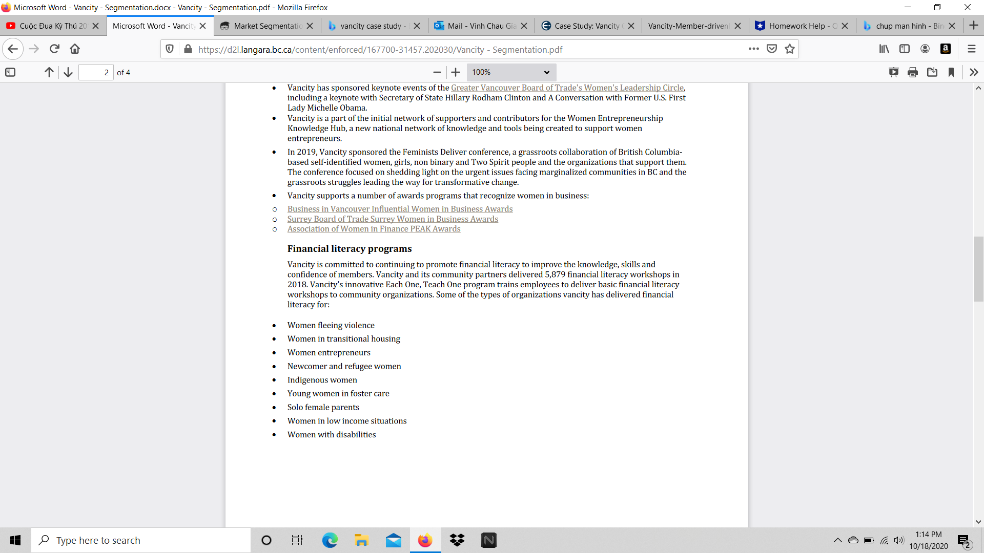 :a) describe the market segmentation variables that VANCITY uses to segment its