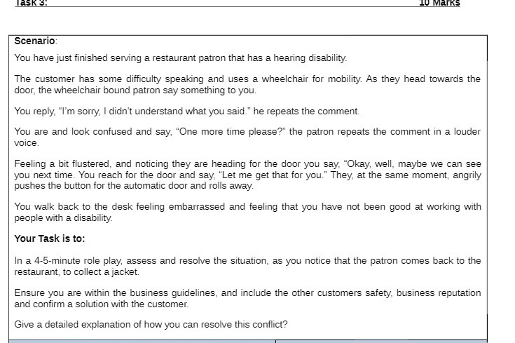 Task 3. 10 Marks Scenario: You have just finished serving a