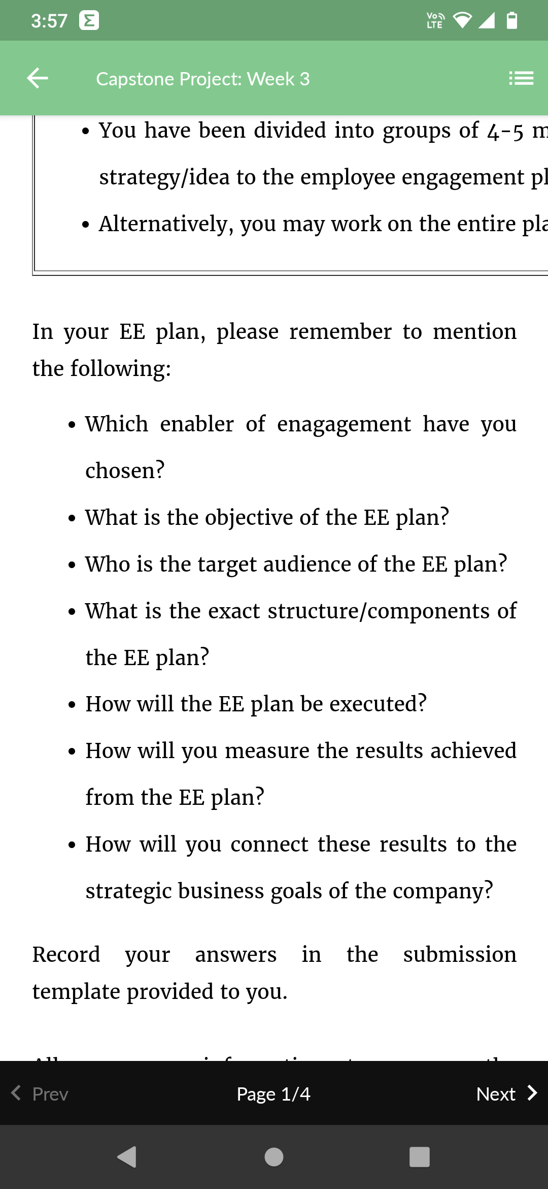 of enagagement have you chosen? What is the objective of the EE