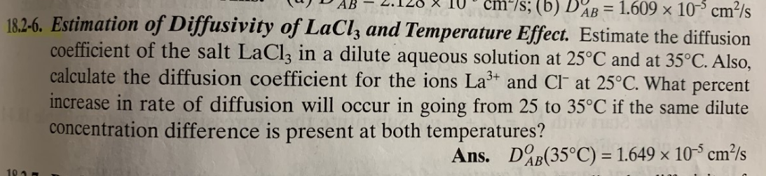  cm7s; (b) D'AB = 1.609 x 10 cm/s 18.2-6. Estimation of