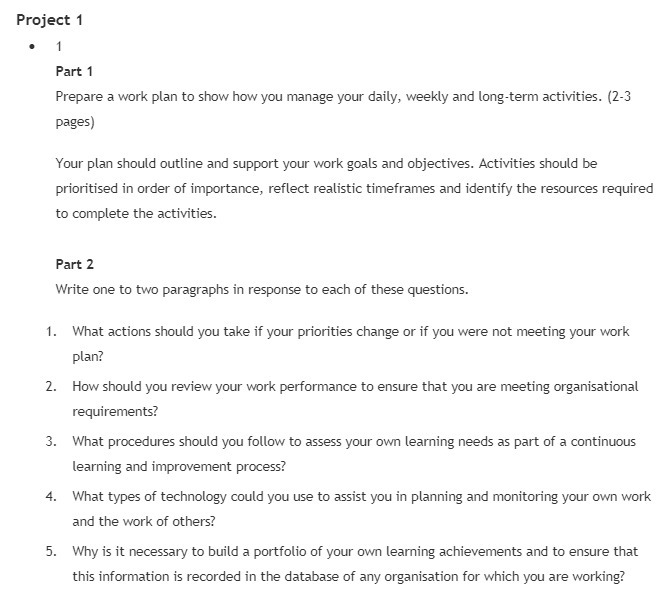  Project 1 1 Part 1 Prepare a work plan to show