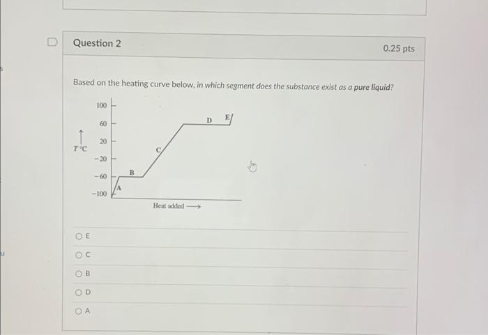  Based on the heating curve below, in which segment does the