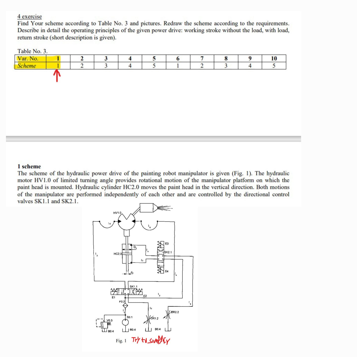  4 exercise Find Your scheme according to Table No.3 and pictures.