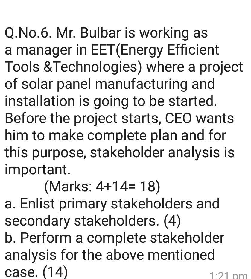 answer please... Q.No.6. Mr. Bulbar is working as a manager in EET(Energy