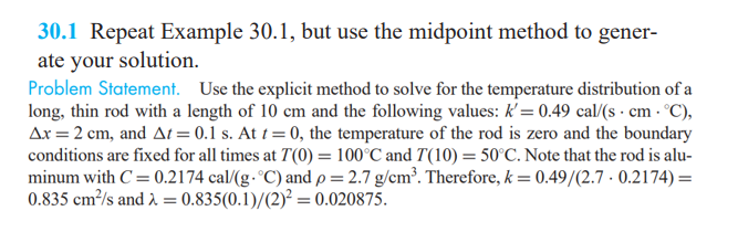 Repeat Example 30.1, but use the midpoint method 30.1 Repeat Example 30.1,