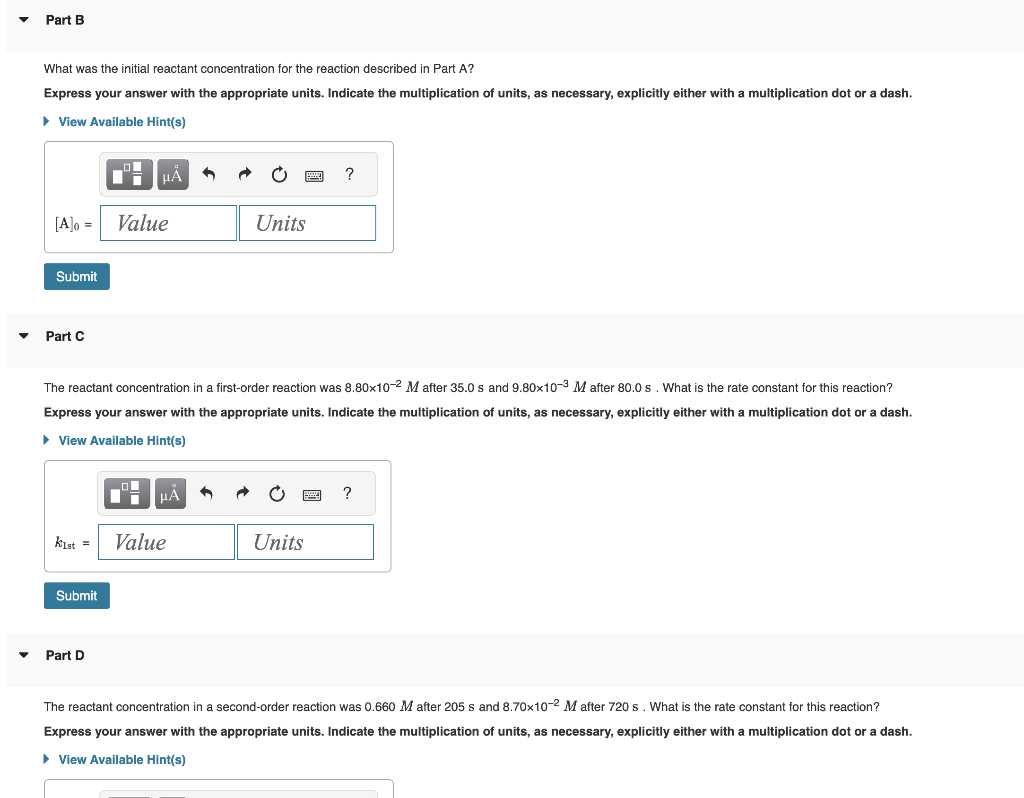 What was the initial reactant concentration for the reaction described in