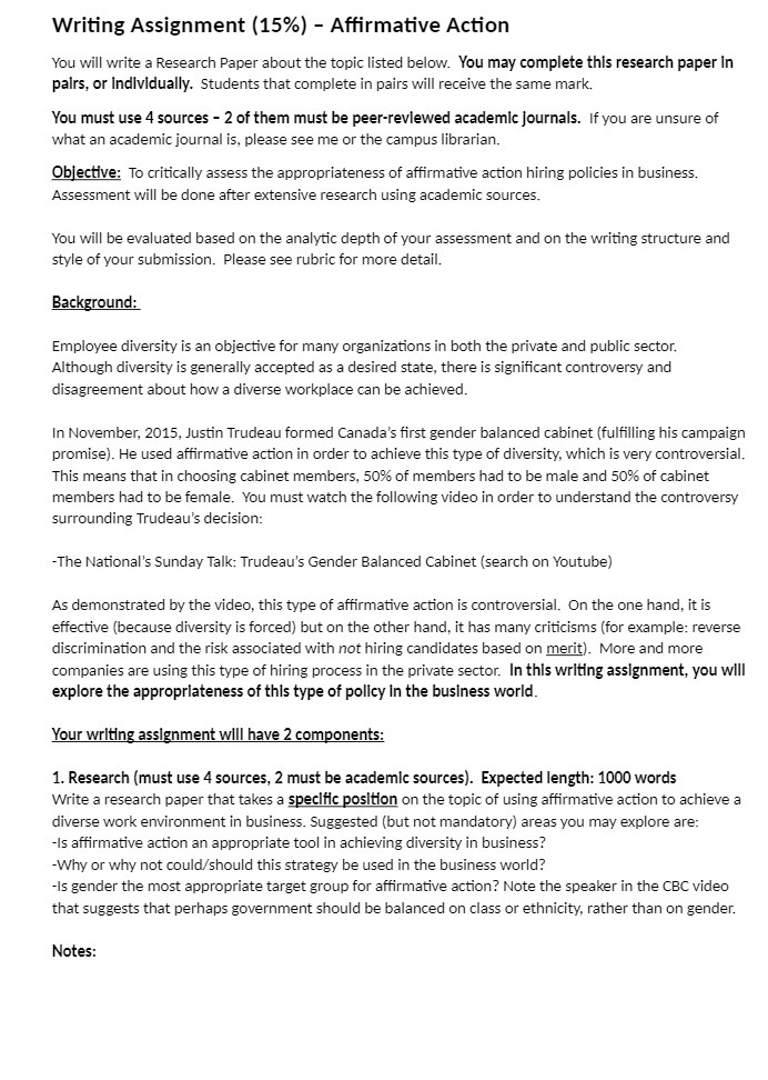  Writing Assignment (15%) - Affirmative Action You will write a Research