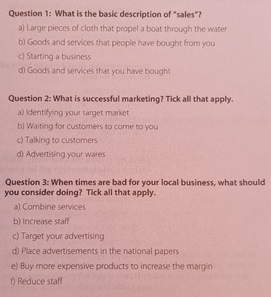 please find attachment Question 1: What is the basic description of "sales"?