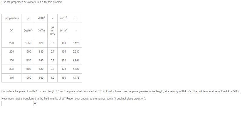  Use the properties below for Fluid X for this problem Temperature