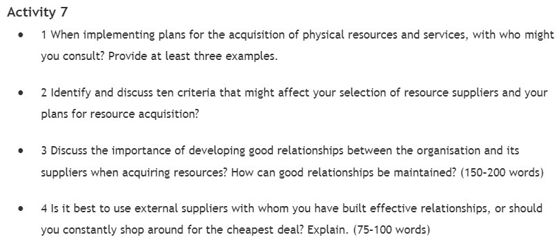 Activity 1" c 1 When implementing plans for the acquisition of
