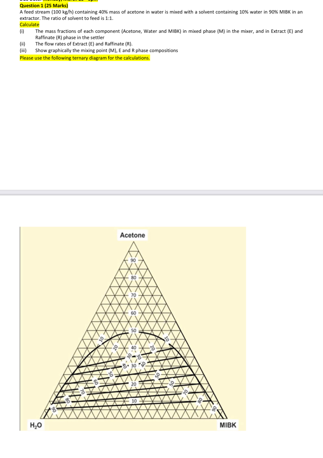  Question 1(25 Marks) A feed stream (100kgh) containing 40% mass of