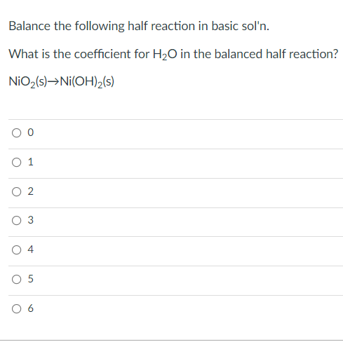 Balance the following half reaction in basic sol'n. What is the
