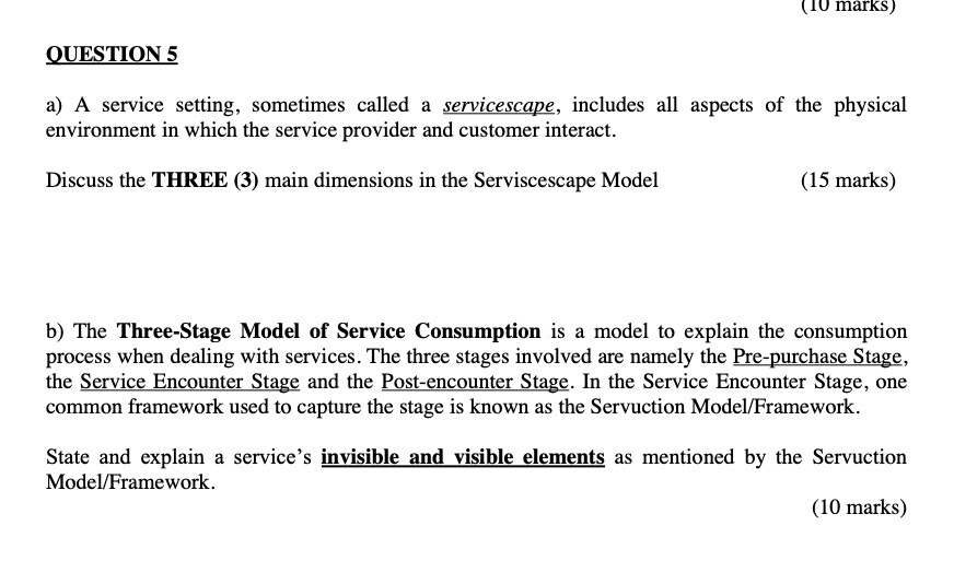  (10 marks ) QUESTION 5 a) A service setting, sometimes called
