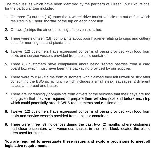 The main issues which have been identified by the partners of