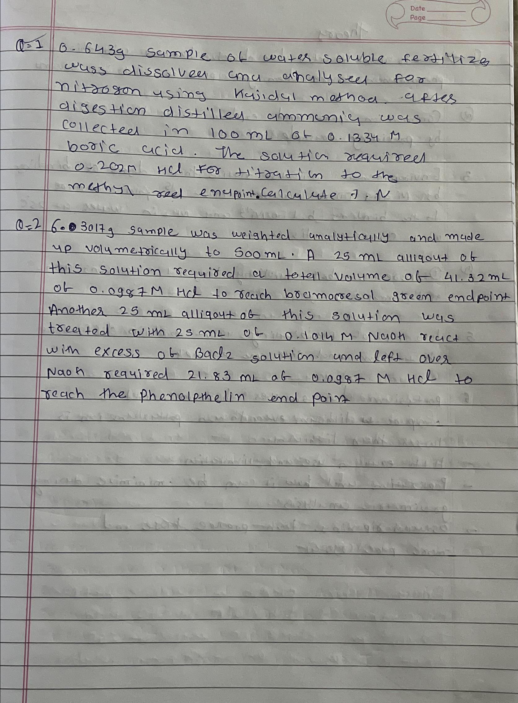  Q=10.643g sample of water soluble ferglizes wass dissolvea and analysed for