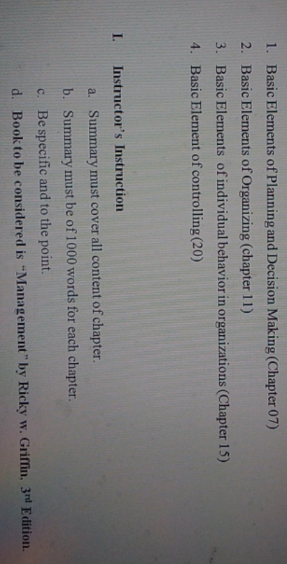 write detailed summary of these chapters. 1. Basic Elements of Planning and