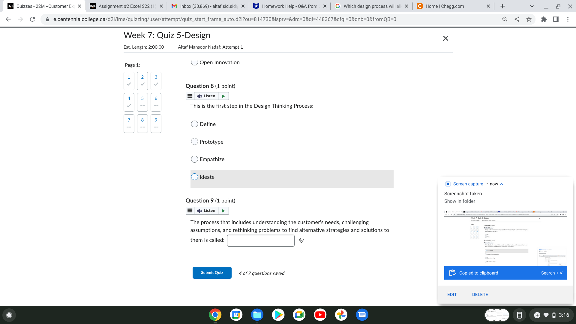 Quiz 5-Design X Est. Length: 2:00:00 Altaf Mansoor Nadaf: Attempt 1 Page