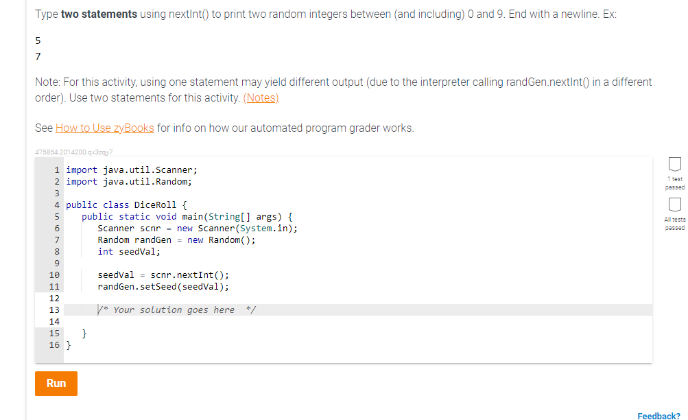  Type two statements using nextint() to print two random integers between