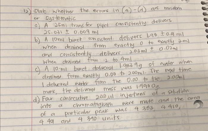 pls. explain 12) State whether the errurs in (9)(d) are random or