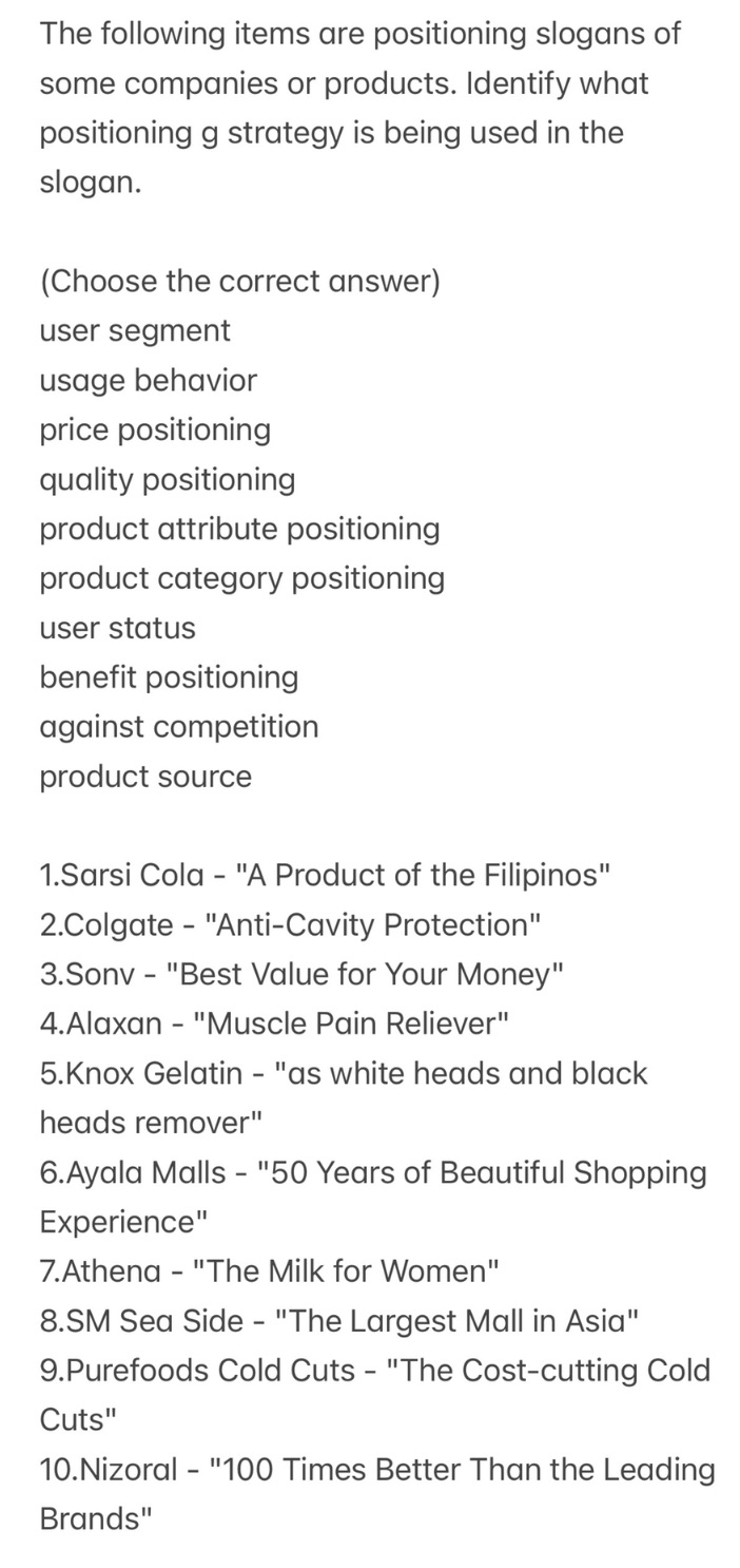 Can you help me identify each item 1-10 only The following items