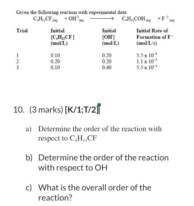 please include the answer only. thank you. Given the following reaction with