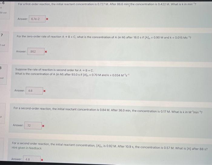 please do all or most For a first-order reaction, the initial reactant