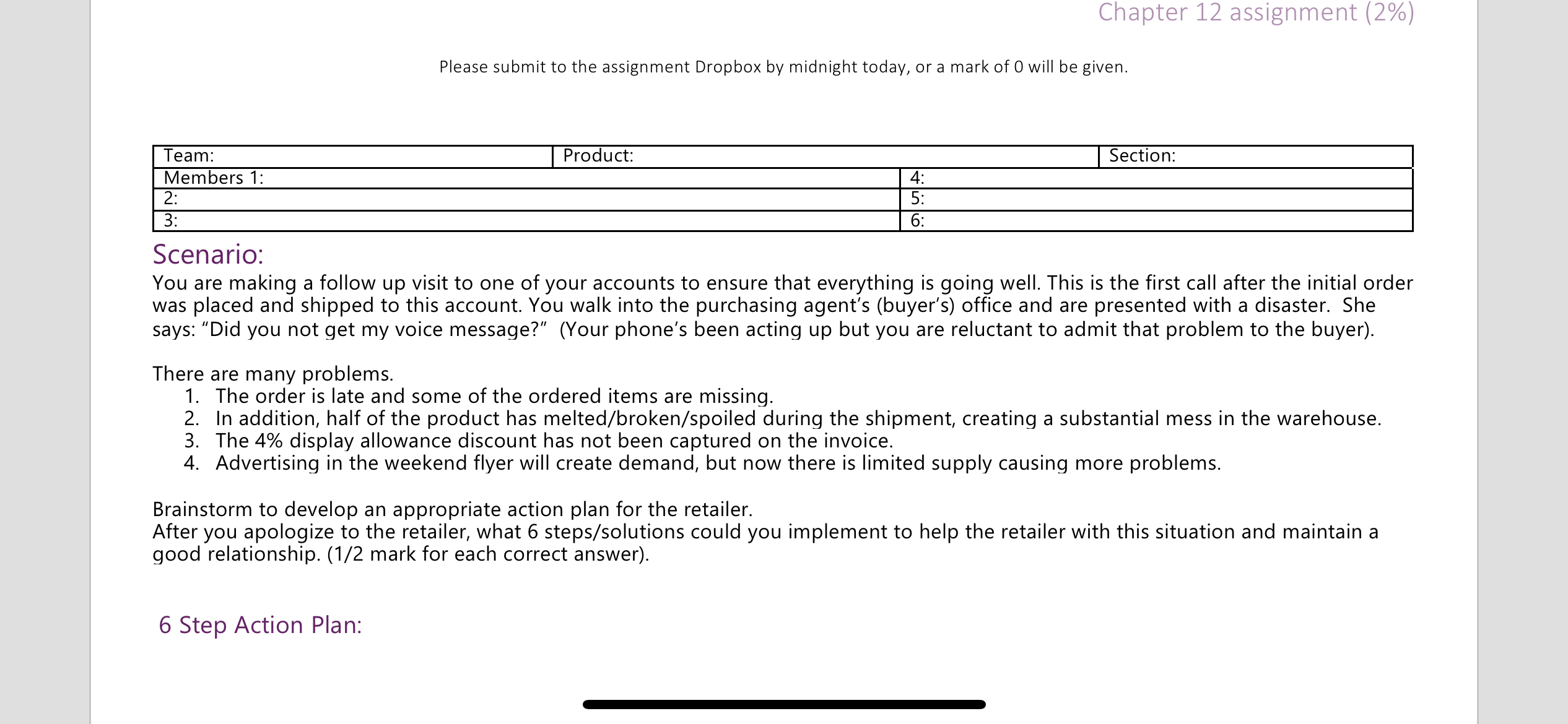 Chapter 12 assignment (2%) Please submit to the assignment Dropbox by