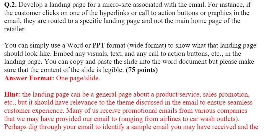 Q.2. Develop a landing page for a micro-site associated with the
