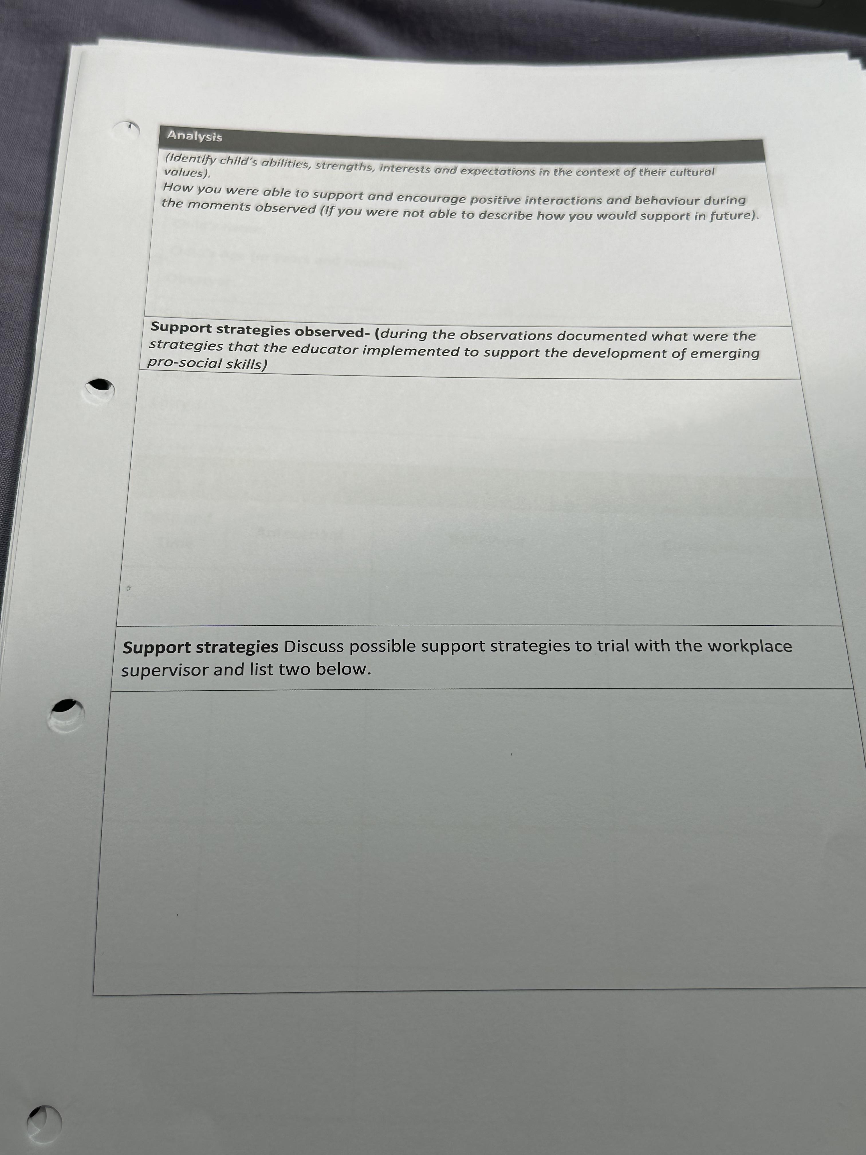 specify) to follow directions behaviour C = Cooperation with U = Using